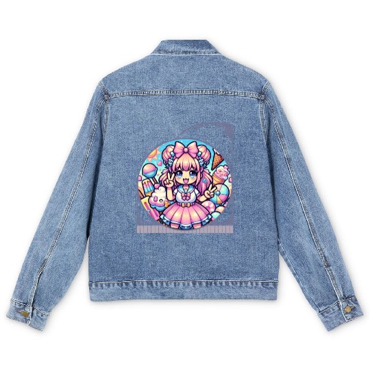 Kawaii Anime Girl's Ice Cream Paradise Sweet Men's Denim Jackets
