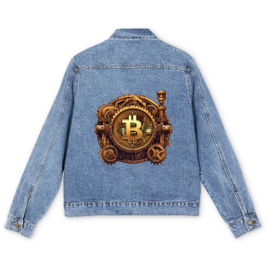 Steampunk Bitcoin Digital Currency Crypto Coin Men's Denim Jackets