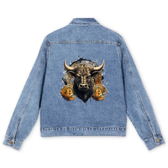 Crypto Bull Funny Blockchain Bitcoin Trader Men's Denim Jackets