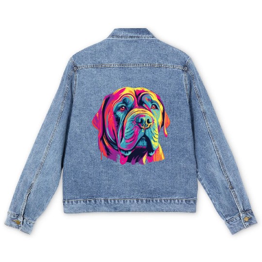 Watercolor Colorful Neapolitan Mastiff Men's Denim Jackets