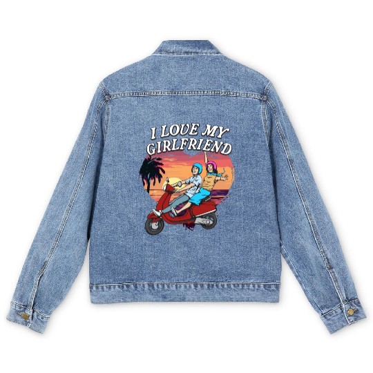 Love My Girlfriend Funny Valentines Day Humor Men's Denim Jackets
