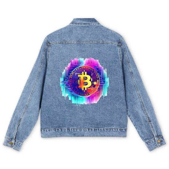 Vaporwave Bitcoin Digital Currency Coin Crypto Tra Men's Denim Jackets