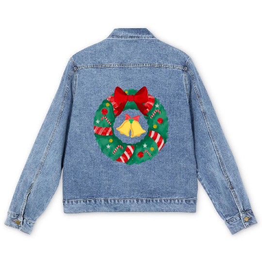 Christmas Wreath with Bells Men's Denim Jackets