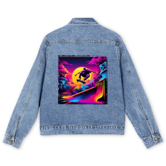 AI Airbrushed Synthwave Skate Scene Men's Denim Jackets