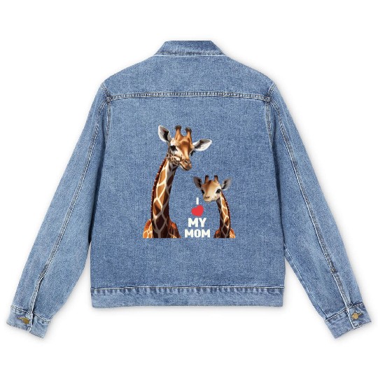 I Love My Mom Giraffe Happy Mother's Day Men's Denim Jackets