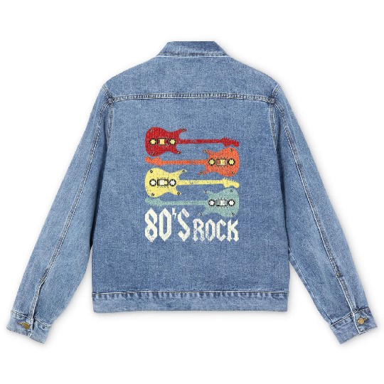 80s Rock Band Guitar Cassette Tape 1980s Men's Denim Jackets