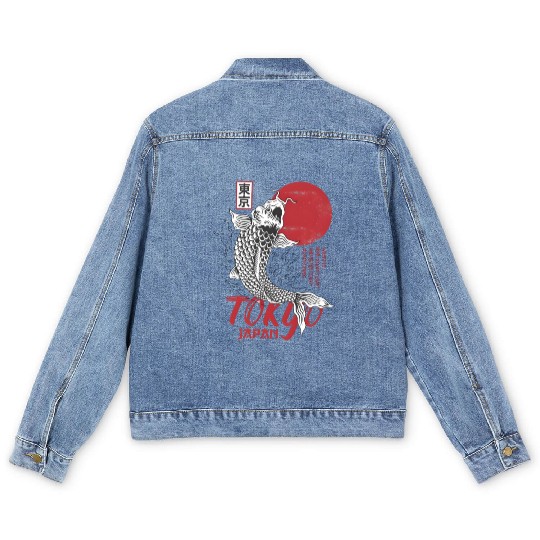 koi fish tokyo japan anime japanese Men's Denim Jackets