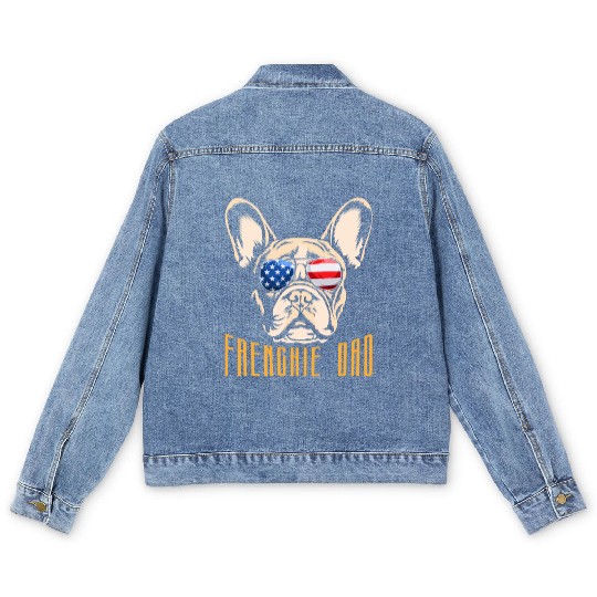 French Bulldog USA FRENCHIE DAD American Men's Denim Jackets
