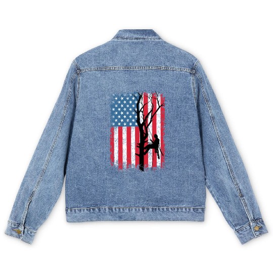 American Flag Arborist Gift For Men Cool Tree Love Men's Denim Jackets