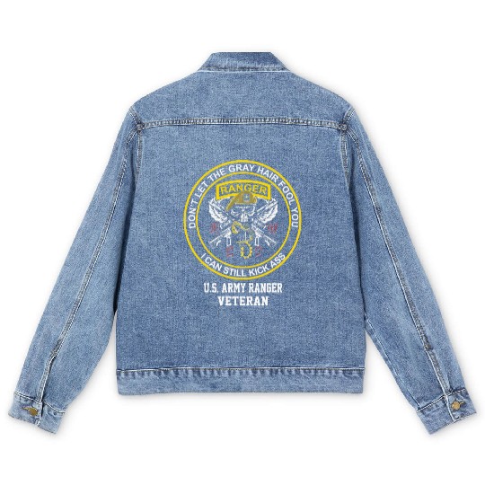 Retired US Army Ranger Veteran USA Military Vet Men's Denim Jackets