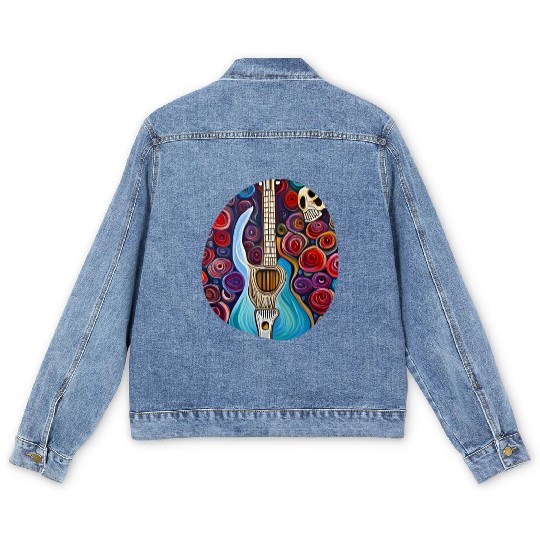 Blue Electric Guitar, Skull and Roses Men's Denim Jackets