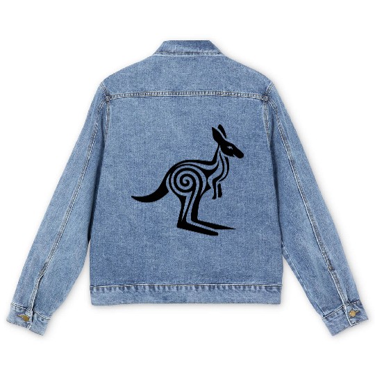 Kangaroo Tribal Style Swirl Vector Design 1 Color Men's Denim Jackets