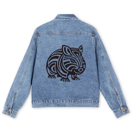 Wombat Tribal Style Vector Design Single Color Men's Denim Jackets
