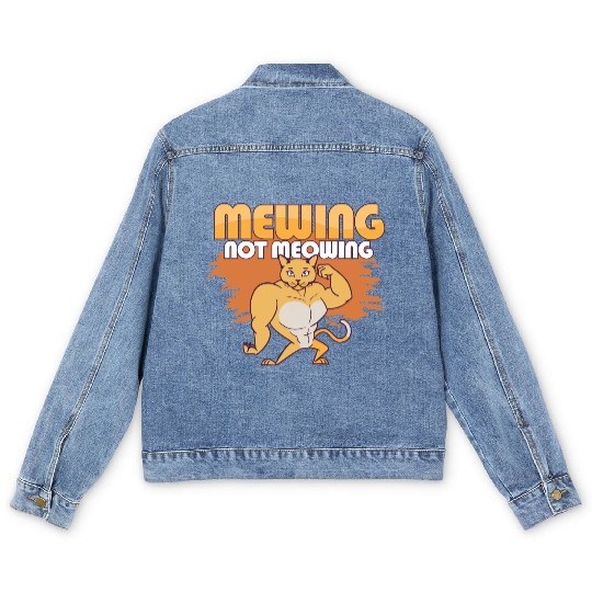 Mewing Not Meowing Funny Cat Meme Jawline Men's Denim Jackets