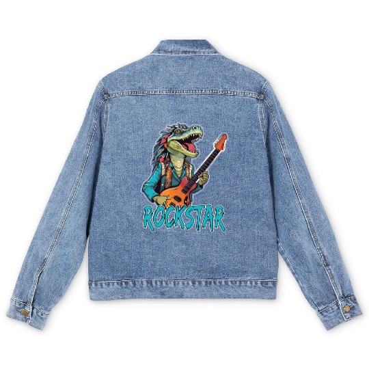 Rockstar Reptile Musician with Electric Guitar Men's Denim Jackets
