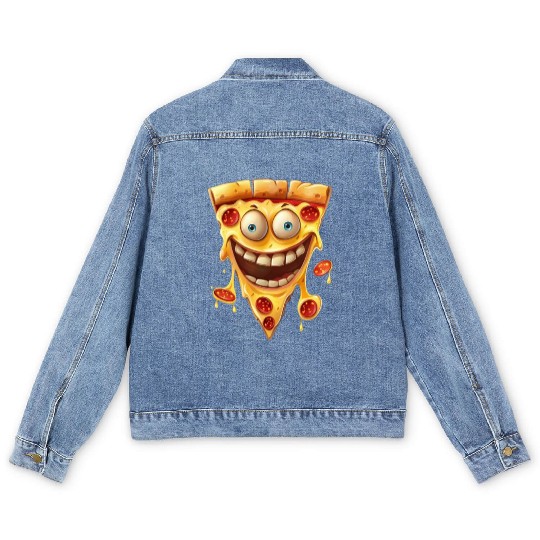 Happy Pepperoni Pizza Slice Men's Denim Jackets