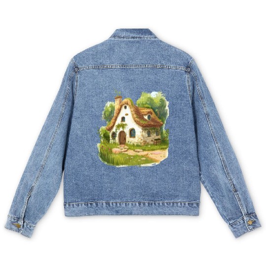 Enchanted Cottage In Magical Forest Men's Denim Jackets