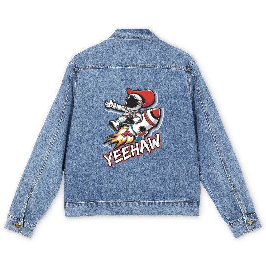 Space Cowboy Riding a Rocket with Yeehaw Slogan Men's Denim Jackets