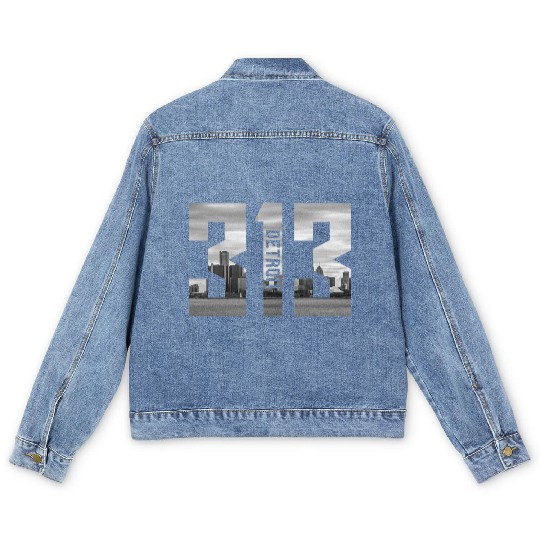 Detroit Michigan 313 Area Code Skyline Men's Denim Jackets
