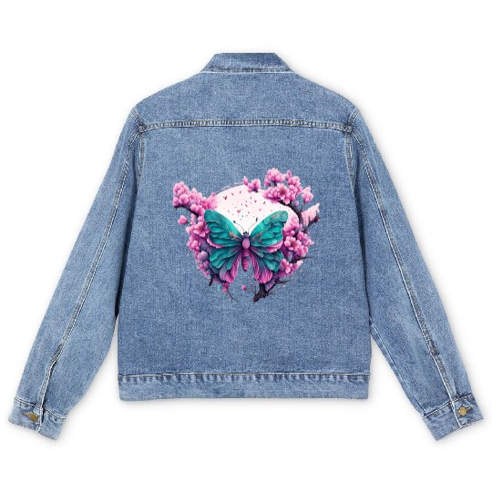 Beautiful butterfly and flower Men's Denim Jackets