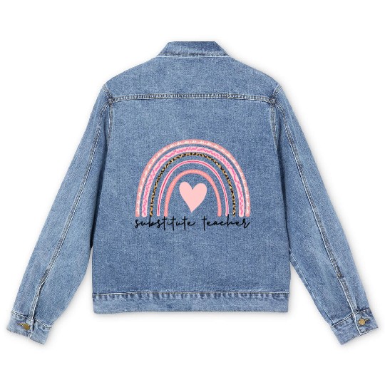 Substitute Teacher Boho Rainbow Back To School Men's Denim Jackets