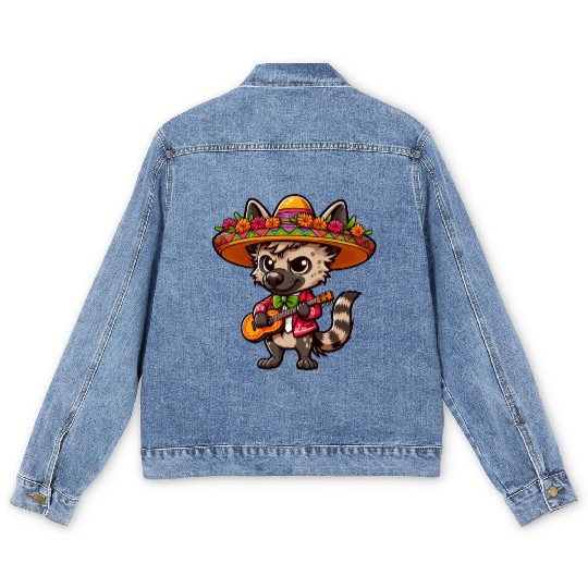 Cinco de Mayo Hyena Mariachi Guitar Men's Denim Jackets