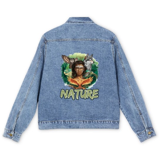 Nature-Inspired Wolf Owl Turtle Phoenix Woman Men's Denim Jackets