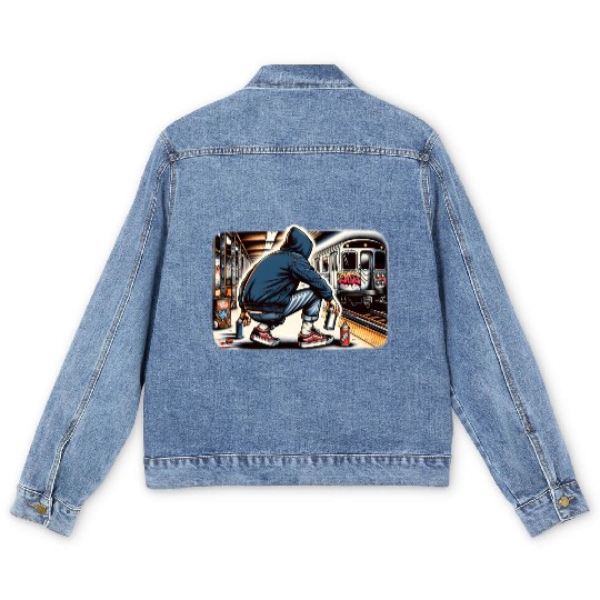 AI Teen in Subway Layup Underground- Masked Border Men's Denim Jackets