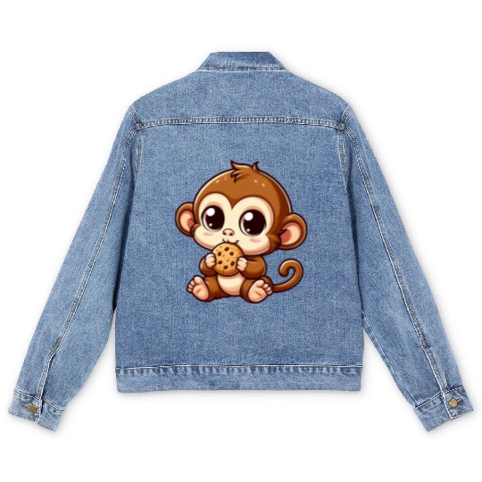 Monkey Chimpanzee Snacking Cookies Men's Denim Jackets