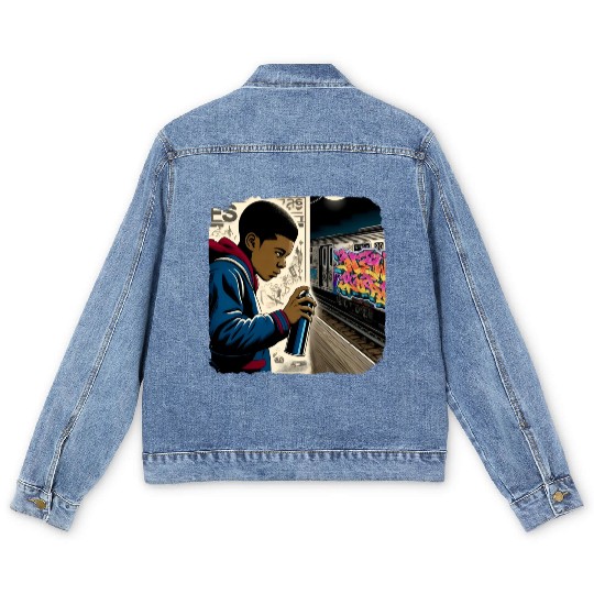 AI Teen in Underground Subway Layup -Masked Border Men's Denim Jackets