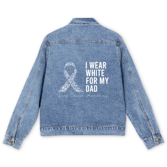 I Wear White For My Dad Lung Cancer Awareness Men's Denim Jackets