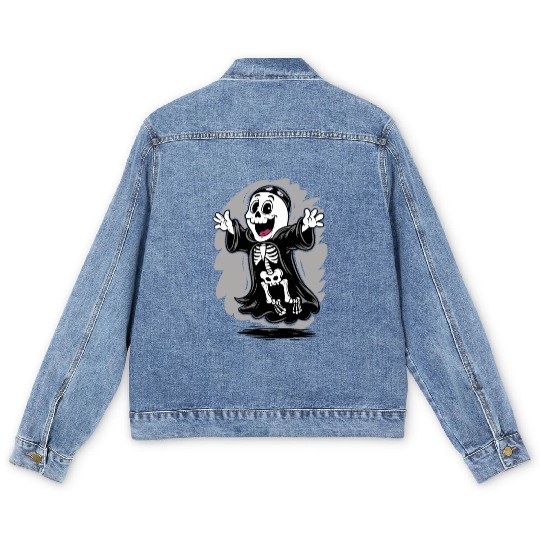 Ghost Dressed as a Skeleton For Halloween Men's Denim Jackets