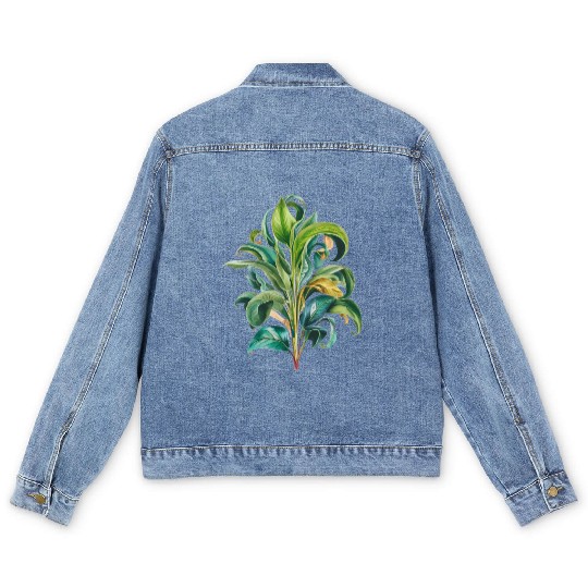 Watercolor Plant Hand Painted Men's Denim Jackets