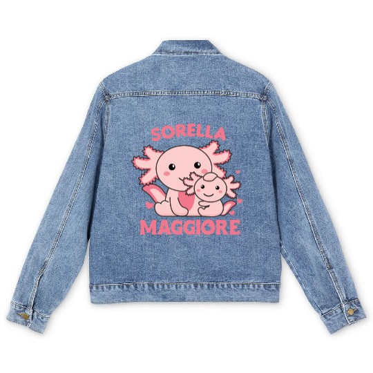 I Will Be Big Sister 2022 For Siblings axolotl Men's Denim Jackets