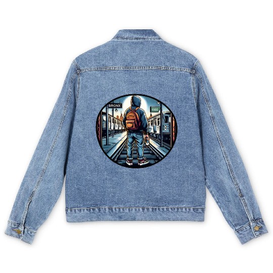 AI Teen in Outdoor Subway Yard - Circle Border Men's Denim Jackets