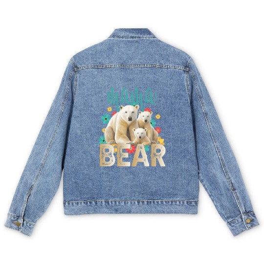 Mama Bear Gift Rose Flowers Mama Bear with 2 Cubs Men's Denim Jackets