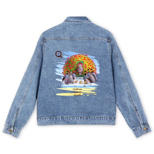 Unique Creative Cute Q Alphabet Quince Queen Quail Men's Denim Jackets