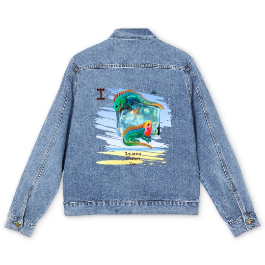 Unique Creative Cute I Alphabet Iguana Insect Ice Men's Denim Jackets