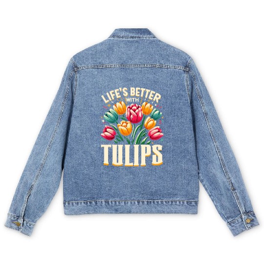 Tulips Tulip Flower Yes I Talk To Tulips Men's Denim Jackets