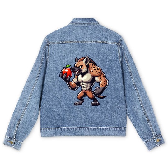 Hyena Enjoying Apple Fitness Workout Men's Denim Jackets