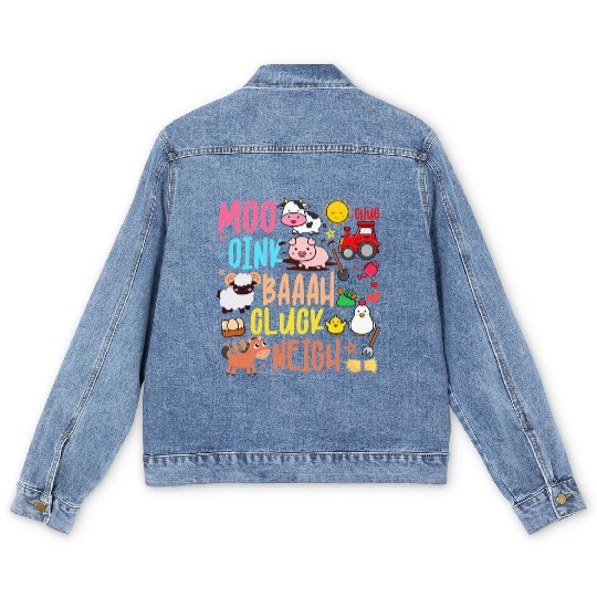 Farm Animals Sounds Oink Baa Neigh Cluck Moo Men's Denim Jackets