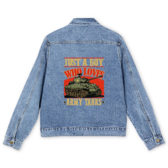 Just a Boy Who Loves Army Tanks Men's Denim Jackets