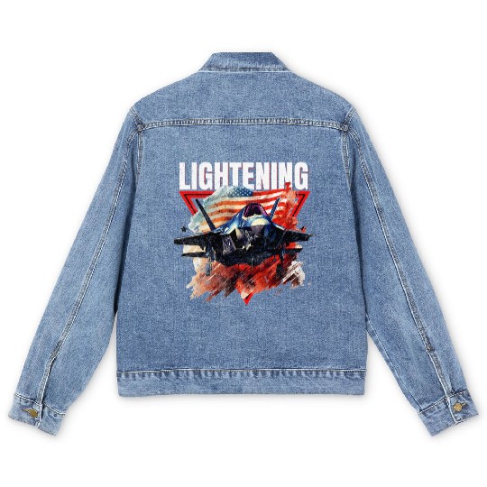 F35 Lightning Fighter Jet Plane Veteran Military Men's Denim Jackets