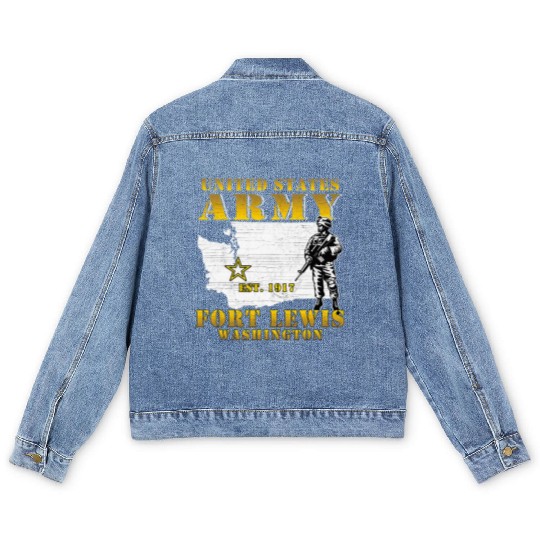 Fort Lewis Washington WA US Army Base Virginia Men's Denim Jackets
