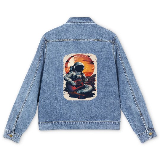 Astronaut Guitar Player Space Music Lover Men's Denim Jackets