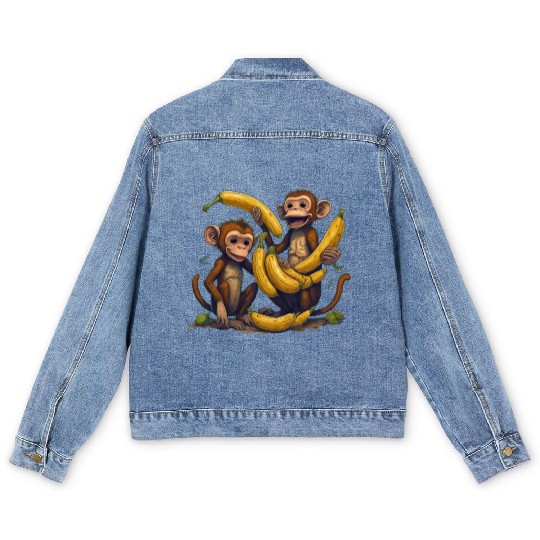 monkey play with banana Men's Denim Jackets