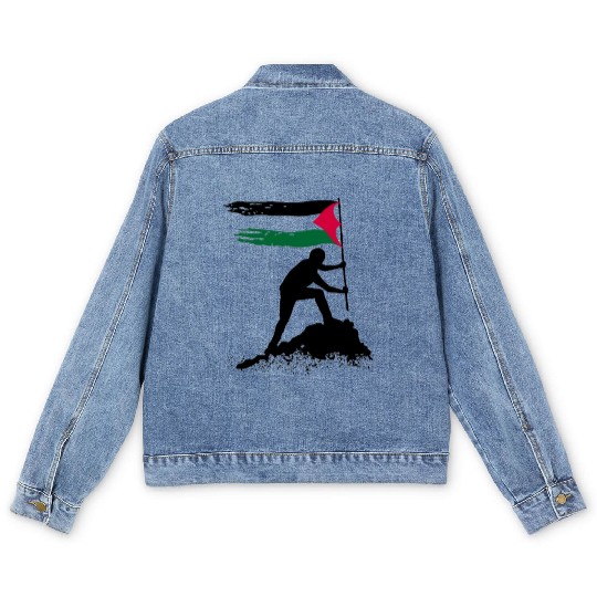 free palestine standing flag silhouette Men's Denim Jackets