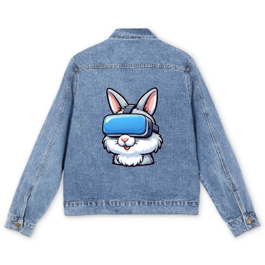 VR Gamer Bunny: Digital Gaming Adventure Men's Denim Jackets