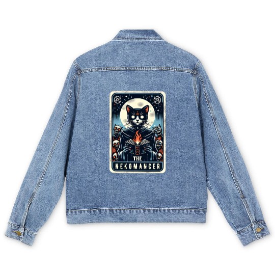The Nekomancer Funny Tarot Necromancer Cat Pun Men's Denim Jackets