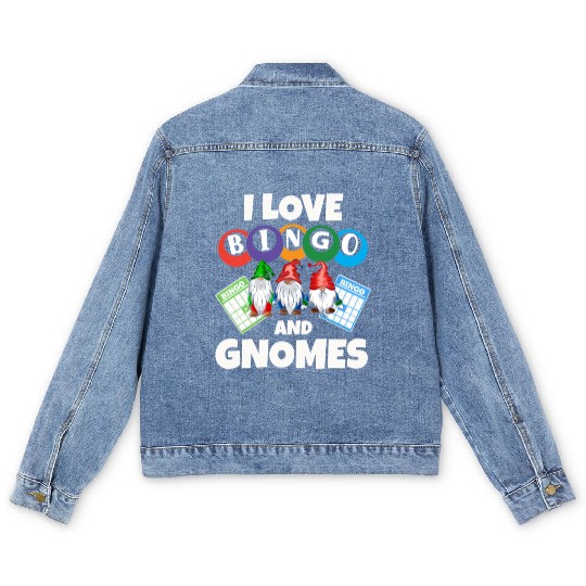 I love Bingo and gnomes funny Men's Denim Jackets